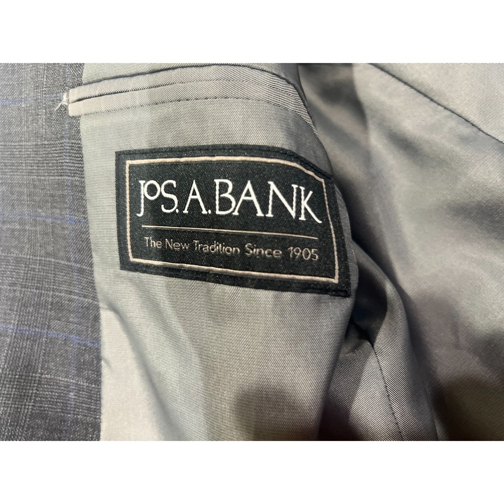 Jos A Bank Executive Suit Coat Mens 42L Gray Plaid Tailored Fit 100% Wool Jacket - Picture 3 of 7